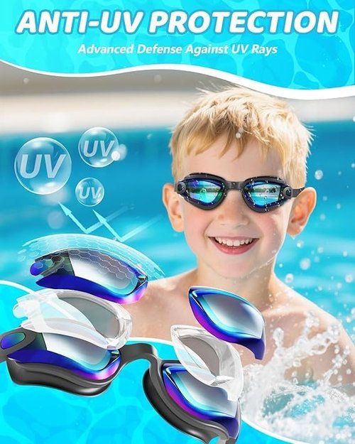 Aegend Swim Goggles - Comfort Fit Anti-Fog Goggles for Kids & Youth Ages 3-14 | 3 Pack