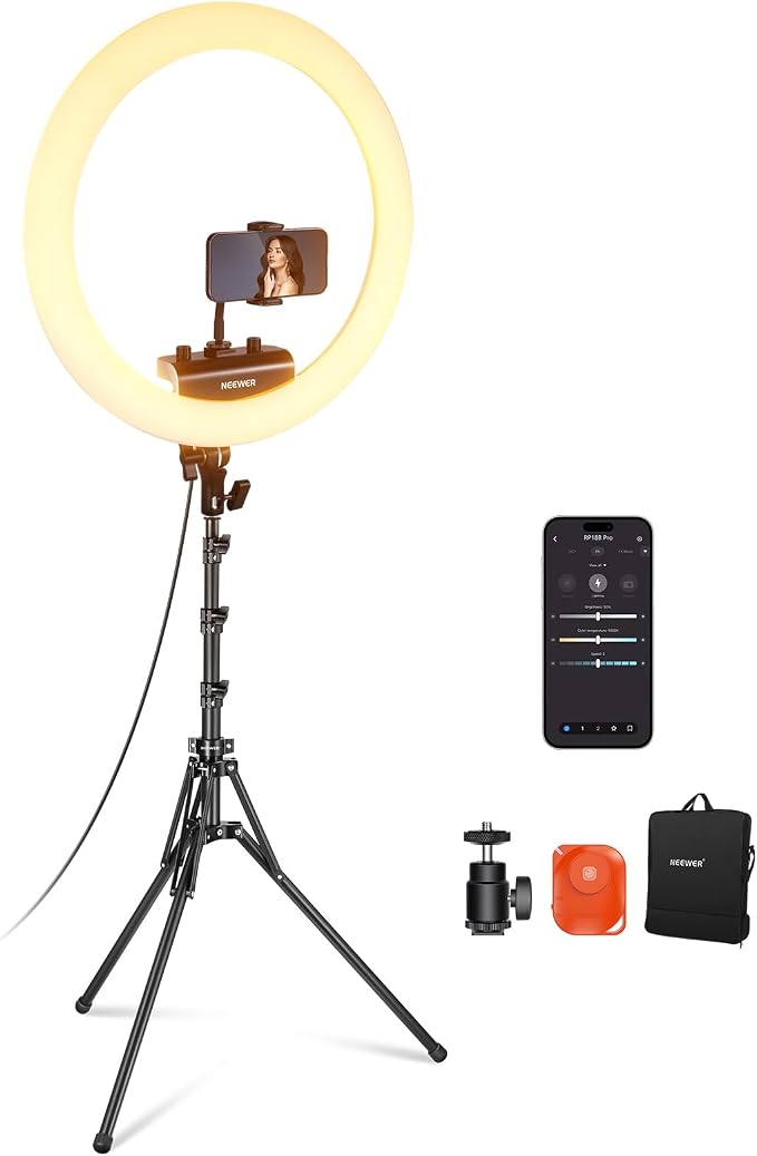 NEEWER 18 inch Ring Light with Tripod Stand and Phone Holder, Ultra Thin Video
