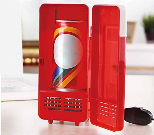 ThreeH New Mini Red USB Fridge Cooler Beverage Drink Cans Cooler/Warmer Refrigerator for Laptop PC Computer Red H-UF05Red