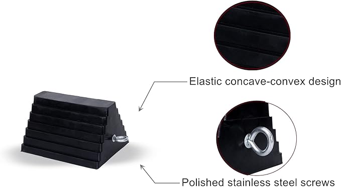 Wheel Chocks Rubber Heavy Duty Wheel Chocks for Travel Trailers with Eyebolt 9.06" x 7.87" x 5.51" 2 Pack（Highlight Black）