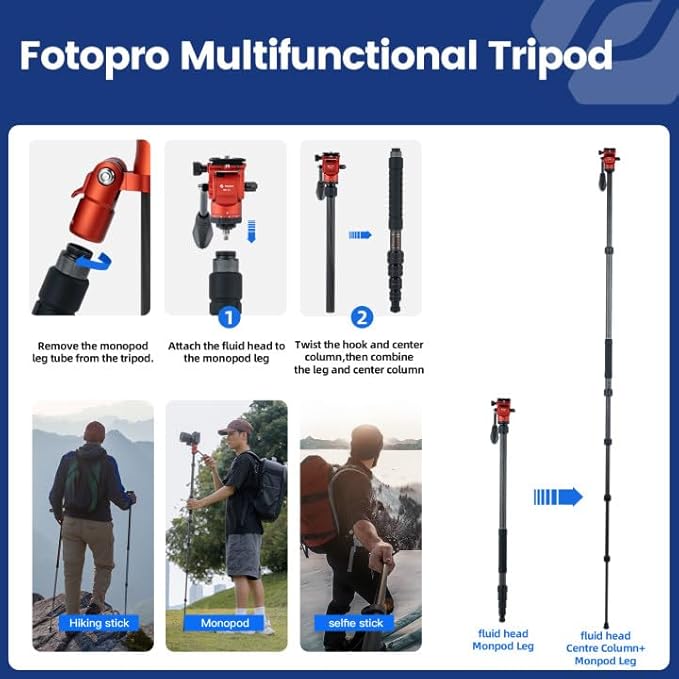 Fotopro 59" Carbon Fiber Travel Tripod