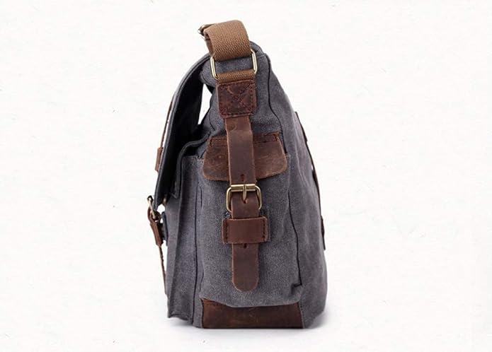 Sechunk Vintage Military Leather Canvas Laptop Bag Messenger Bags Medium