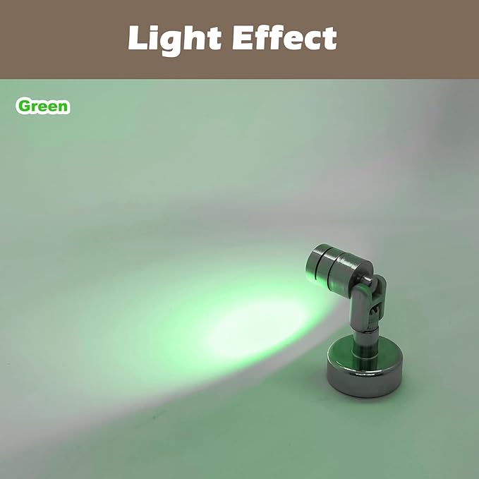 Metal Miniature LED Lights,Tiny Spot Light with Magnet Base,Battery Operated LED Lights,Wireless Miniature Spot Light for Artwork Painting,Jewelry Showcase,DIY Hand Craft (Green)