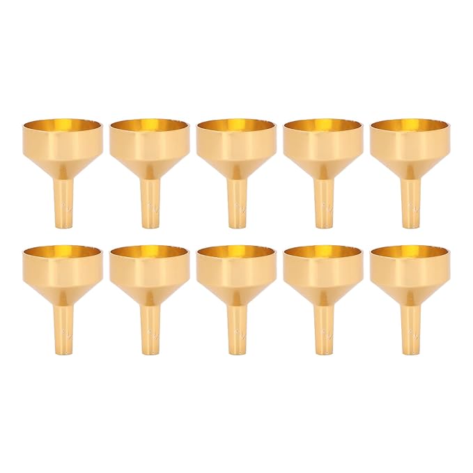 ANGGREK 10pcs Mini Aluminum Alloy Funnel Set for Filling Bottles and Transferring Cosmetics, Perfume (Golden)