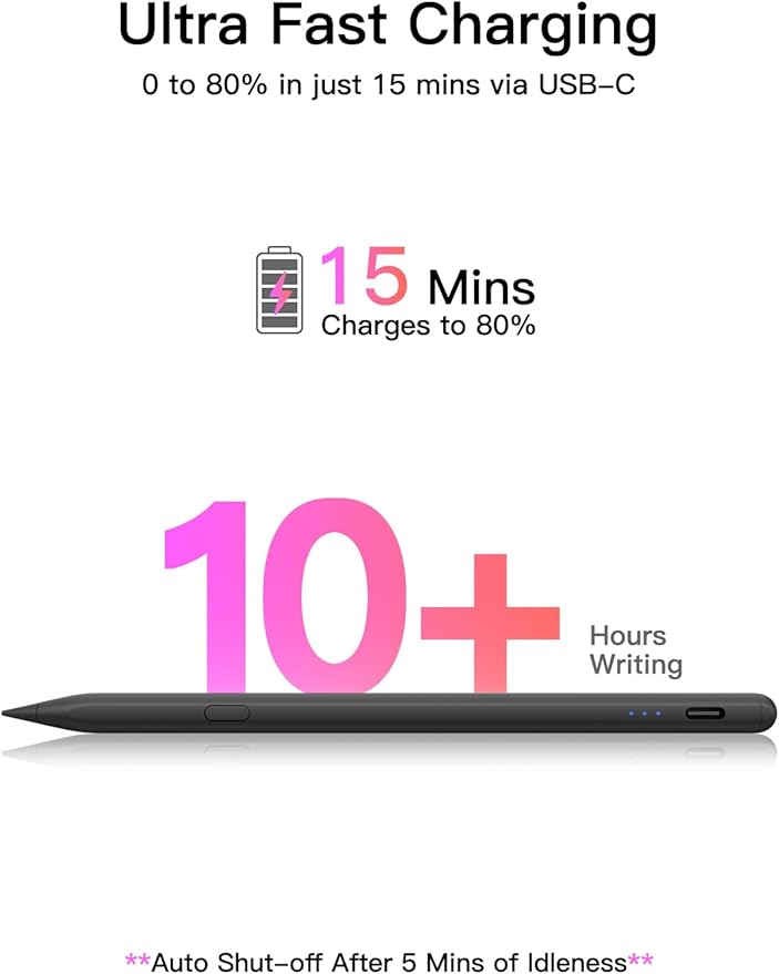 Stylus Pen for ipad 2018-2026, USB-C Fast Charging Pencil, Pixel-Perfect Tilt