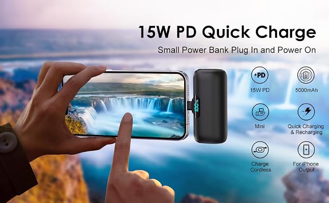 Mini Portable Charger for iPhone 14/13 Series,Upgraded 5000mAh PD Fast Charging Battery Pack,LCD Display Cute Power Bank Portable Phone Charger for iPhone 14/14 Pro Max/13/12 Pro/11/XS/XR/X/8/7/6