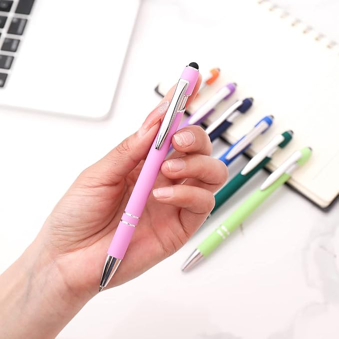 Oddmoal Ballpoint Pen with Stylus Tip, Soft Touch Click Metal Pen, 1.0mm Medium