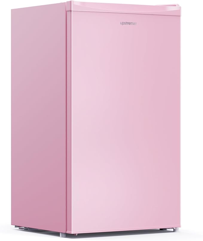 Upstreman 3.2 Cu.Ft Mini Fridge with Freezer, Pink-BR321 | Adjustable Thermostat, Energy Saving, Low Noise, Reversible Door, Small Refrigerator for Dorm, Bedroom, Office