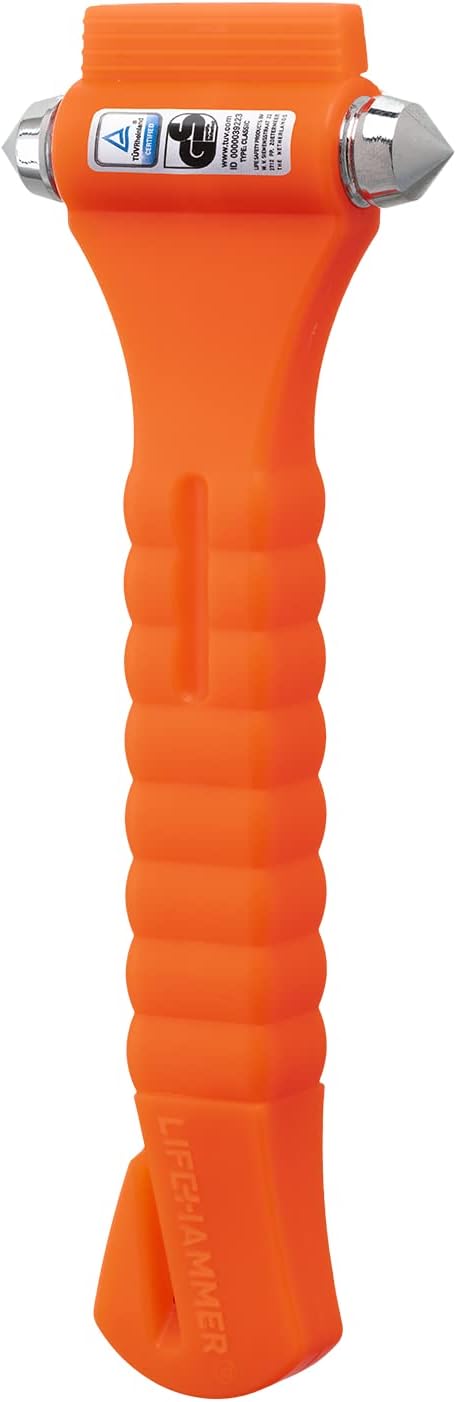 Lifehammer Brand Car Safety Hammer, the Original Emergency Escape and Rescue Tool with Seatbelt Cutter, Made in the Netherlands, Orange (2-Pack)