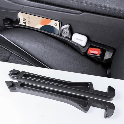 Car Seat Gap Filler Multifunctional Seat Side Gap Filler with Organizer and Hook Function, Universal SUV Truck Fill the Gap between Seat and Console to Prevent Items from Falling Set of 2 (Black)