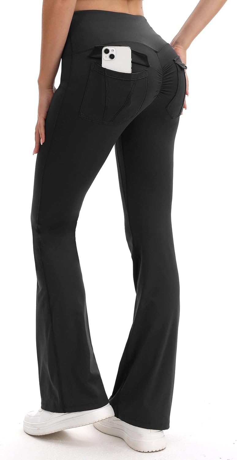 Skiennix Women's Flare Leggings - High Waisted Butt Lifting Yoga Pants with Pockets | Bootcut Design