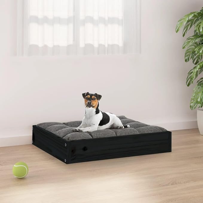 Solid Wood Pine Dog Bed Black 20.3x17.3x3.5 Inches, Sturdy Elevated Pet Bed for Small Medium Dogs, Rustic Minimalist Design Indoor Outdoor Use, Easy Assembly Wooden Frame Dog Sofa
