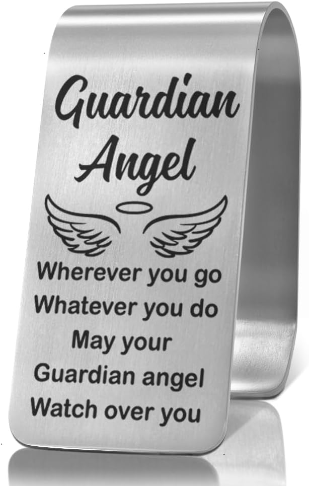 XQLZY I Have an Angel in Heaven I Call Him Dad Engraved Stainless Steel Car Visor Clip, in Loving Guardian Angel Safe Driving Gifts for Family Friend Driver, Sympathy Memorial Gifts for Who Lost Dad