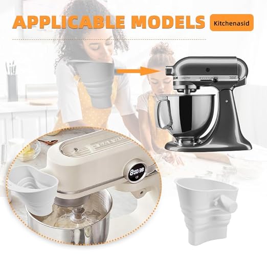 Flour Funnel for Kitchen Aid&Cream Scraper Set, Silicone Food-Grade | Stand Mixer | Leak-Proof Large Capacity Collapsible Design (Blue, Ordinary * 1 + Cream Scraper Set)