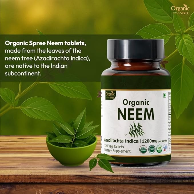 NEEM 120 Tablets | Azadirachta Indica (Neem) | USDA Organic Certified | Healthy Skin and Detox | Organic and Natural 120tab - Pack of 2