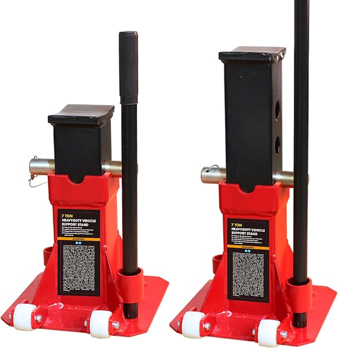 Torin ATZ70006PB Heavy Duty Jack Stands: Pin Style Jack Stand with 2 Casters and Handle, Easily Portable Car Stand for Car SUV, Truck and Pick Up, 7 Ton (14,000 lb) Capacity, Red