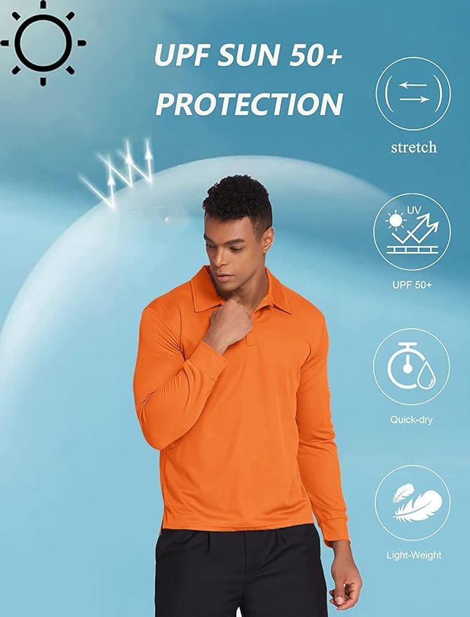 Deyeek Men's Polo Shirts Long Sleeve Golf Polo Shirts for Men Quick Dry UPF 50+ Sun Protection Polos Casual Collared Shirts