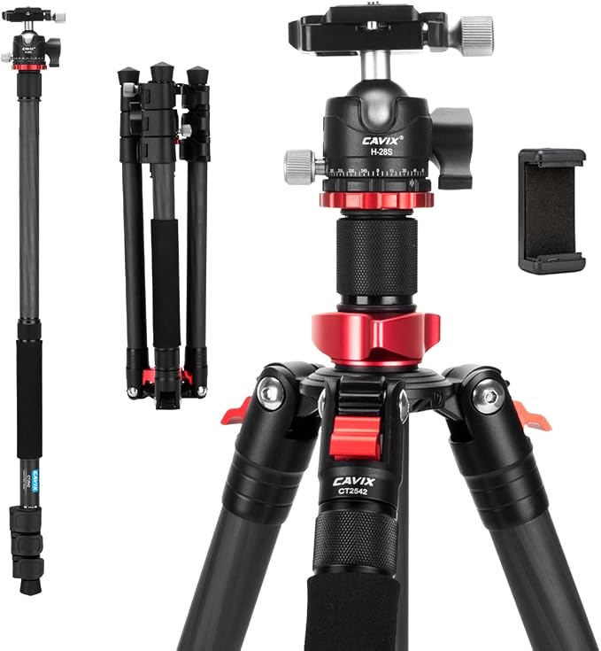 CAVIX 62" Professional Carbon Fiber Camera Tripod, Tripod & Monopod 2 in 1