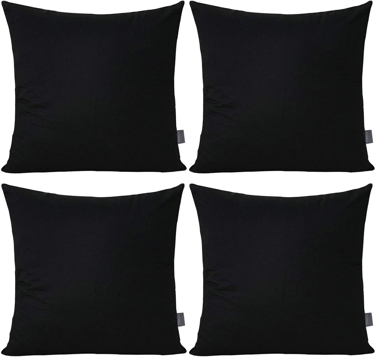 Thmyo 4-Pack 100% Cotton Comfortable Solid Decorative Throw Pillow Case Square Cushion Cover Sublimation Blank Pillow Covers DIY Pillowcases (Only Covers,Not Pillow Shams)(20x20inch/50x50cm,Black)