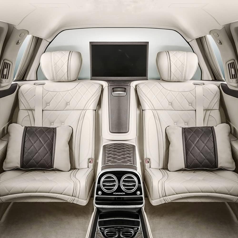 Car Pillows Napa Leather Car Seat Rest Cushion Car Lumbar Pillow for Mercedes Benz Maybach S-Class Lumbar Support Pillow car Accessories（Beige Coffee）