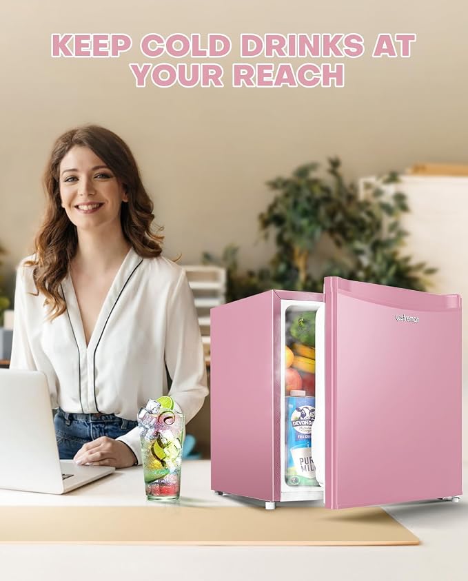 Upstreman 1.7 Cu.ft Mini Fridge with Freezer, Pink-FR17 | Dorm Essentials, Adjustable Thermostat, Energy Saving, Low Noise, Compact Refrigerator for Dorm, Office, Bedroom