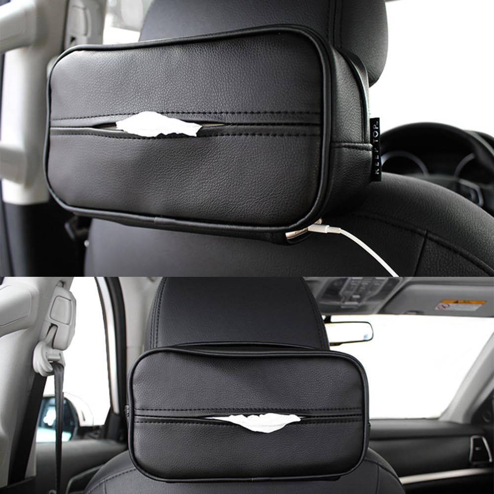 Car Tissue Holder, Travel Napkin Dispenser - PU Leather Fits Most Cars, SUVs, Trucks, and Vans