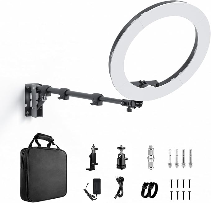 18 Inch Ring Light with Wall Mount Stand, Bi-Color LCD Display 55W 3000-5800K