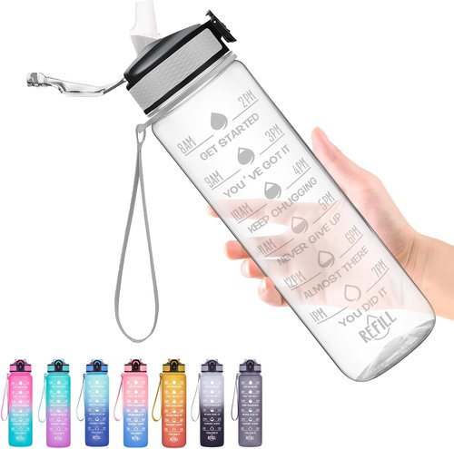 Hyeta 32 oz Motivational Water Bottle - Leakproof Design with Time Markers & Straw for Fitness | Gym & Outdoor Use