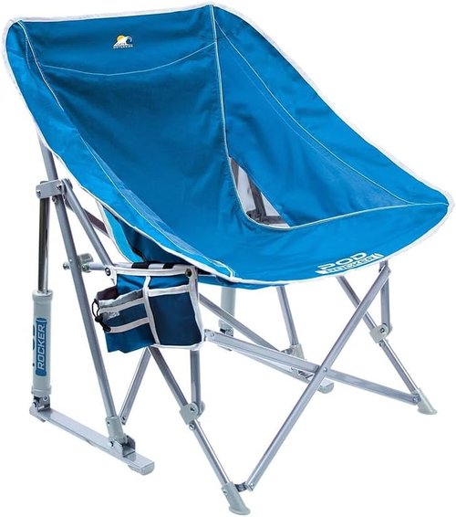GCI Outdoor Pod Rocker Beach Chair - Collapsible Folding Rocking Chair with Drink Holder | Saybrook Blue