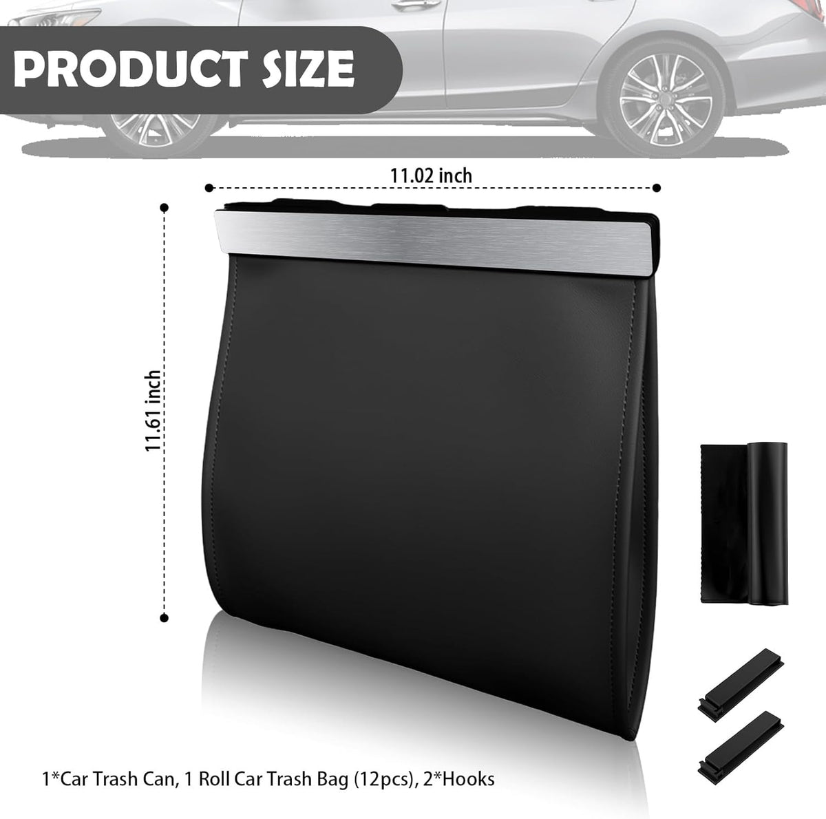 2026 New Car Trash Can with LED Light &amp; Strong Magnet Closure,Leather Car Trash Bin with 12 Bags,Large Capacity Cars Garbage Can as Cars Organizer for Back Seat/Door