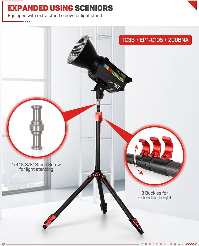 IFOOTAGE Carbon Fiber Camera Pole, 37-108cm/14.6-42.5in Extension Tube
