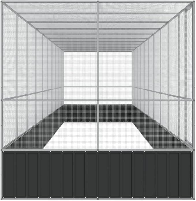 Large Metal Heavy Duty Walk-in Aviary Cage with Extension, Ample Activity Space Bird Cage with Lockable Door Also for Chickens and Rabbits, Silver 409.1"x81.5"x83.5" Steel,-522