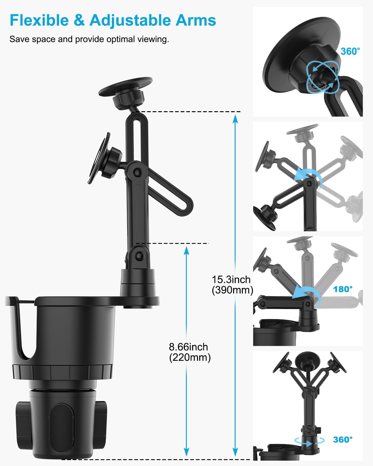 for Magsafe Car Mount Cup Holder - [Bottle Friendly] 2-Pack Magnetic Phone Holder for Car Cup Vent with Height Adjustable Arm, for iPhone Air 17 Pro Max 16 15 14 13 12 11, S25, 4.7 to 7" Smartphones