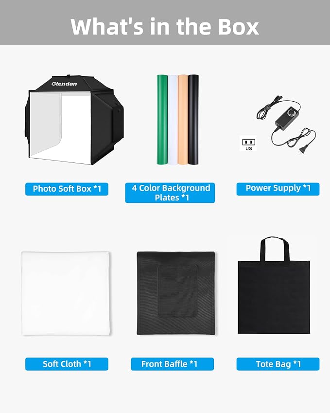Glendan Light Box for Photography: 16"x16" Portable Photo Studio Soft Box