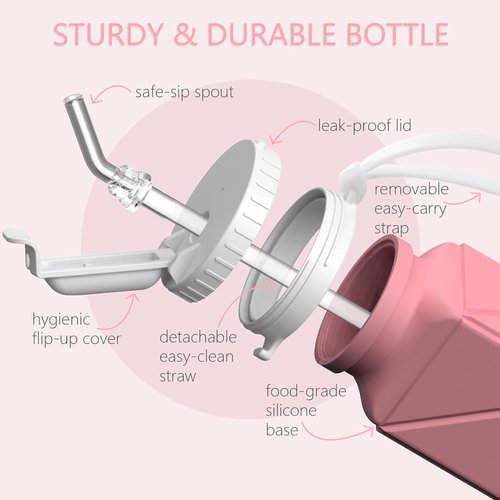 Beautail Collapsible Water Bottle - 20.6oz Silicone Portable Design | BPA-Free & Leakproof (Pink)