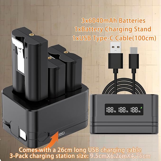 Charging Station for Ring Battery, 3 Pack 3.65V 6040mAh, 3-Slot LED Display