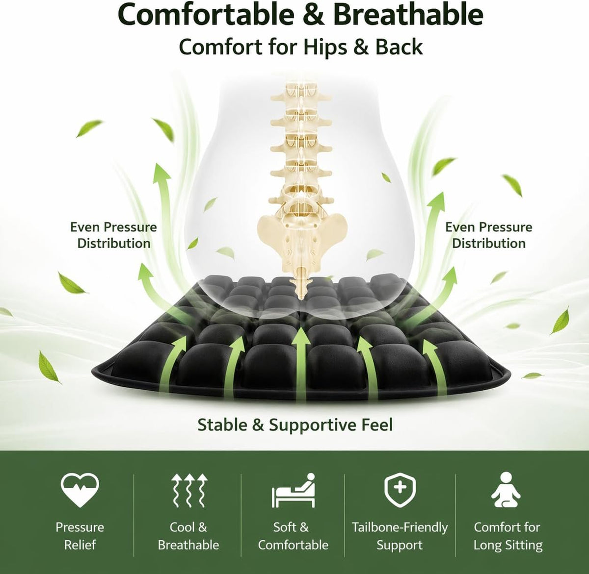 Inflatable Travel Seat Cushion for Airplane, Press-to-Inflate Air Cell Cushion, Portable & Foldable for Long Sitting, Car, Office, Wheelchair (30-Cell Air Cushion (Hollow Center))