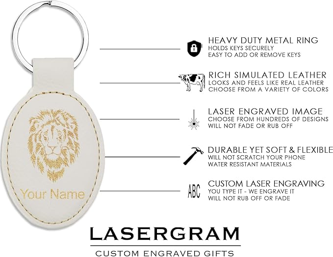 LaserGram Oval Keychain, Off Road Racer, Personalized Engraving Included (White with Gold)