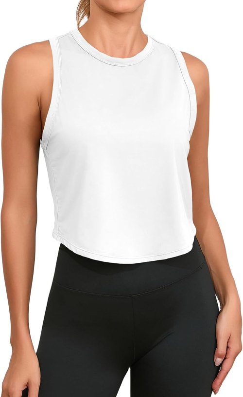 Fisoew Women's Cropped Tank Top - Racerback Sleeveless Design for Yoga & Running | Comfortable Activewear