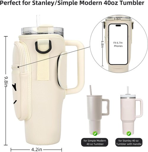 GOEWY Water Bottle Carrier Bag - Adjustable Neoprene Pouch for Stanley 40 oz Tumbler | Phone Pocket Included