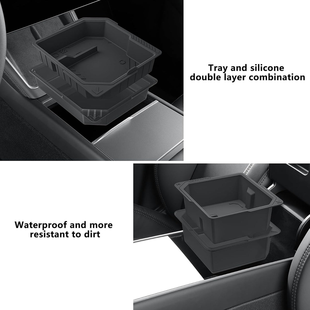 Jawjut Center Console Organizer for 2025 2026 Tesla Model Y Juniper – 3PCS Hidden Console & Armrest Organizer (Black)
