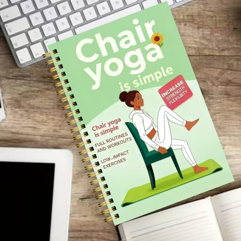 Skiennix 30-Day Chair Yoga Guide Book - 60 Workouts for Weight Loss & Flexibility | Spiral Bound, 5.5x8.3 Inch, Cyan