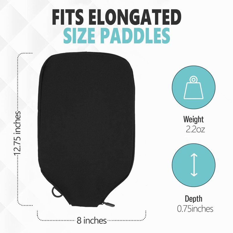 Palms-O-Aces Elongated Pickleball Paddle Cover | Canvas Padded Pickleball Paddles Sleeve with Zipper | Lightweight Protective Paddle Case for Paddles | Paddle Cover Accessory | Black