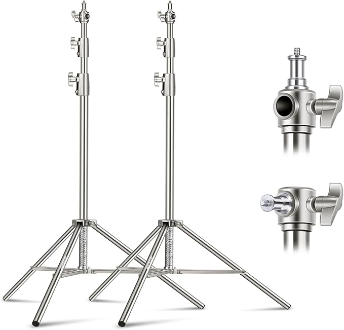 NEEWER 2Pcs 9.2ft Stainless Steel Light Stands, Spring Cushioned Heavy Duty