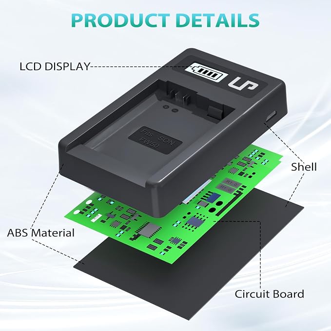 NP-FW50 Battery Charger, LP LCD Display USB Charge Port Station, Compatible