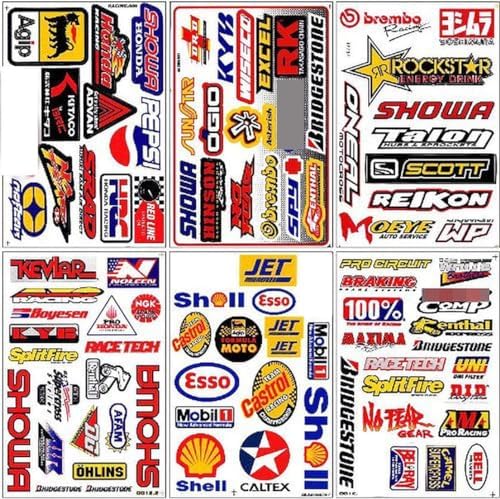 Set of 6 Multicolor Racing Stickers by Biker for Car, Metal, Plastic, Glass, Vinyl, Waterproof, Rectangular, Outdoor, Motorsports