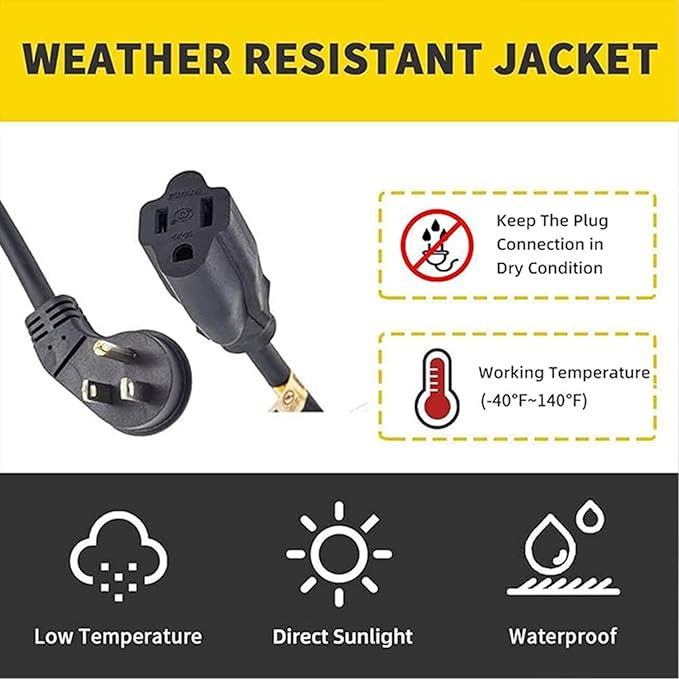 Flat Plug Indoor Extension Cord, UL Certified, 16 Gauge 1FT Black 3 Prong Heavy Duty, 16/3 SJTW 13A Power Cord for Lights, Appliances, Home