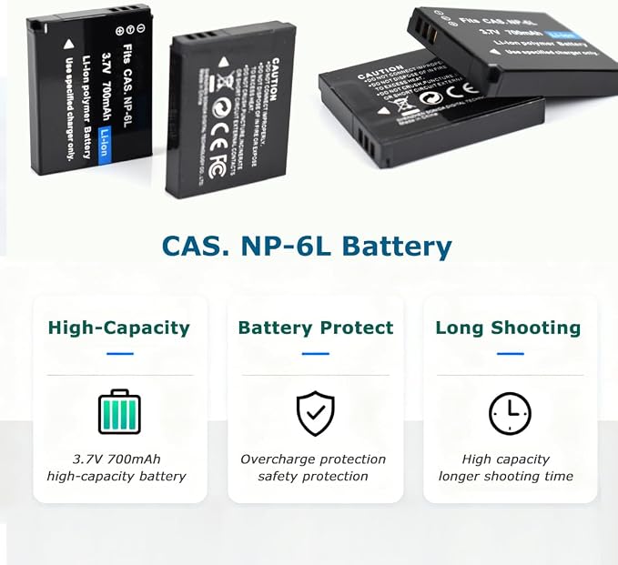 NP-6L Battery Charger + 2 pcs Rechargeable 3.7V 700mAh Batteries