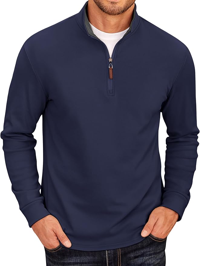 COOFANDY Men's Fleece Quarter Zip Pullover Long Sleeve Mock Neck Sweatshirt