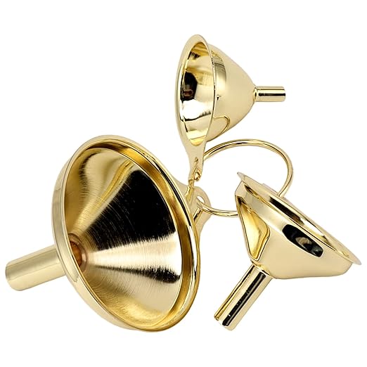 Majatou 3 Pieces Gold Stainless Steel Funnel, Kitchen Funnel Set for transferring Essential Oils, Liquids, Liquids, Dry Powders, and Kitchen Gold funnels